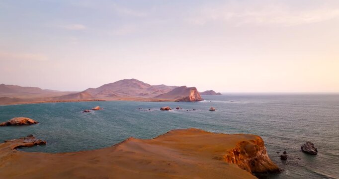 Dramatic Coastal Cliffs Of The Paracas National Reserve In Peru, South America. Aerial Shot