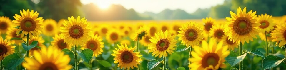 Fototapeta premium Vibrant sunflowers form a natural internet network, their stems and leaves connecting like fiber optic cables in a sunny field A whimsical depiction of nature's connectivity , petals, fiber optic