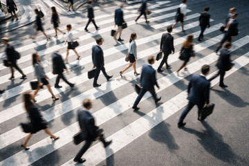 Busy urban professionals crossing street in professional attire