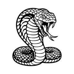 Dibujo sencillo con líneas de una cobra enojada, con la boca abierta, enseñando los colmillos y la lengua bífida © teracreonte