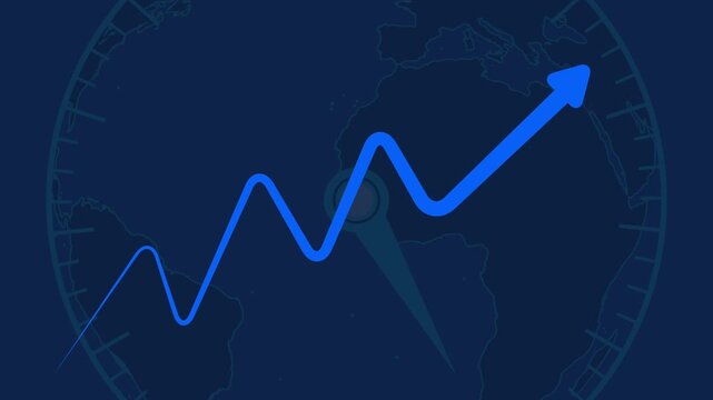 Blue downward trend graph and pointer on radar screen with Africa map animation on dark background. Futuristic data analysis interface showing market decline monitoring dashboard motion graphic.