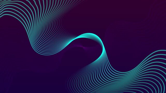 Abstract Turquoise Wave Lines on Dark Purple Background, Dynamic Flowing Motion