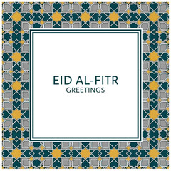 Obraz premium Elegant geometric pattern border framing a celebratory message, ideal for cultural greetings and festive occasions, featuring traditional Islamic design