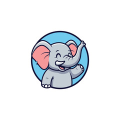 Fototapeta premium A cute cartoon mascot logo of a happy, smiling grey elephant