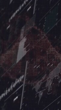 Vertical video: tech HUD receiving live feed, pulsing tilted arrow and streaks highlighting map