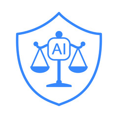 AI Governance Shield and Balance Scale Icon &ndash; Artificial Intelligence Regulation, Ethics, Security and Compliance Concept
