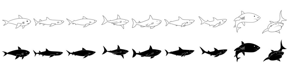 Fototapeta premium Shark vector icon set. Fish Illustration sign collection. Ocean life symbol or logo.