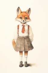 Fototapeta premium Fox character back to school drawing mammal animal.