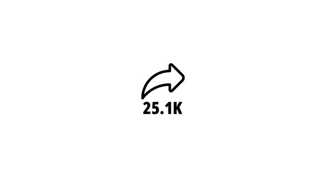 Share counter from 0.1k to 50k with share logo.share counting animation on black background in 4k.