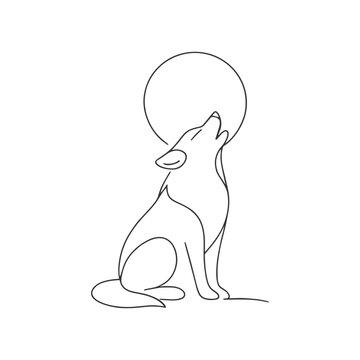 Wolf and Moon One Line Icon, Mystical Wolf Minimal Line Art Illustration