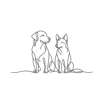 Minimal Sitting Dog and Wolf One Line Icon, Elegant Pet Outline Illustration