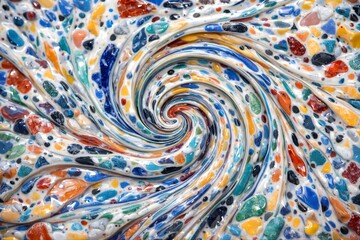 Liquid Terrazzo Vortex with Floating Stone Chips for Surreal Architectural Material Background