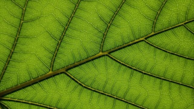 Closeup of vibrant green leaf veins showing natural patterns and textures