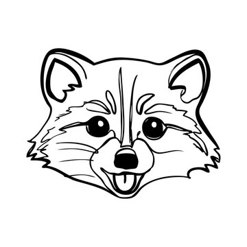 Dibujo sencillo con l&iacute;nea cont&iacute;nua de la cabeza de un mapache simp&aacute;tico visto de frente