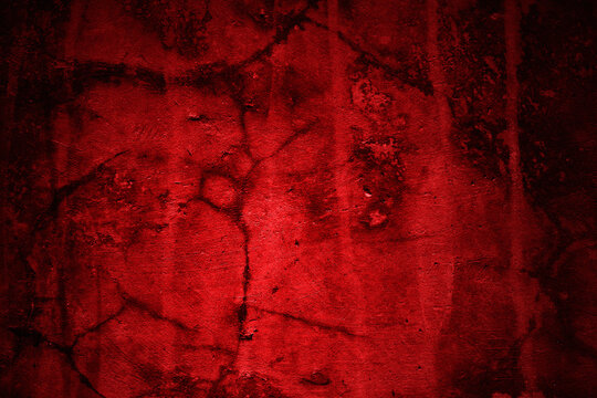 Red wall texture background. scary red wall for background, Old shabby blood paint and plaster cracks.