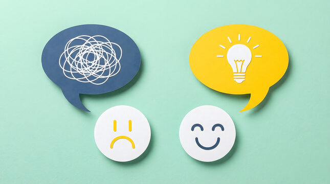 From Confusion to Clarity: Idea Bulb and Happy Face Symbolize Insight
