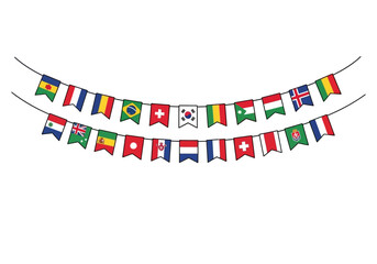 Obraz premium Two strings of international country flags bunting against a white background