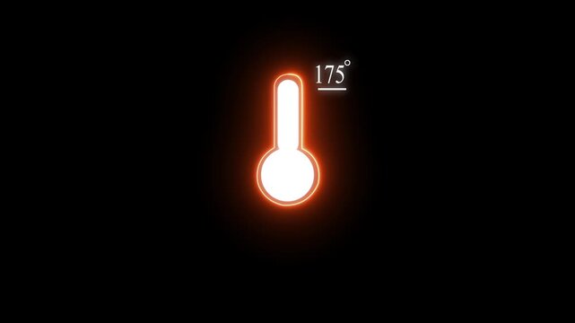 Neon Celsius thermometer displayed temperature175 degree. Thermometer equipment showing hot or cold weather. 4K Video motion graphic animation.
