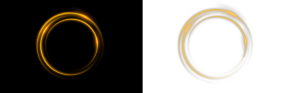 Shiny golden circle made of sparkling light dust. The glowing ring creates a magical portal effect. Transparent PNG for overlays, decoration, and elegant design.