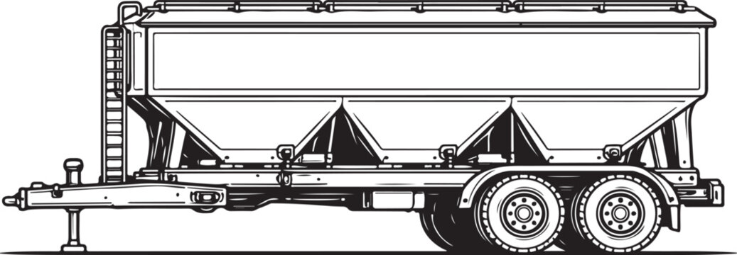 Agricultural Grain Hopper Trailer Clean Black and White Line Art Illustration