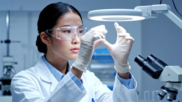 Scientist Examining Samples in Laboratory Setting.