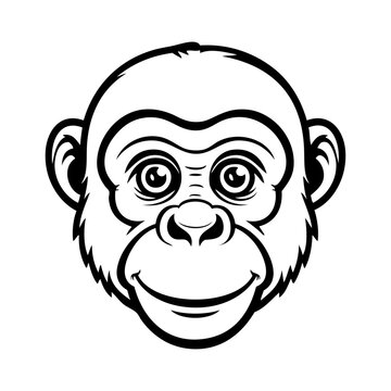 Dibujo sencillo con l&iacute;neas de la cabeza de un simio alegre visto de frente 