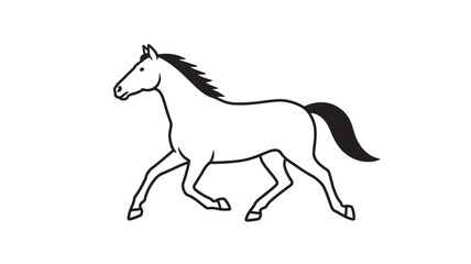 Horse running with black mane and tail, isolated on white background, line art illustration featuring animal, equestrian, mammal with equine and © Olise