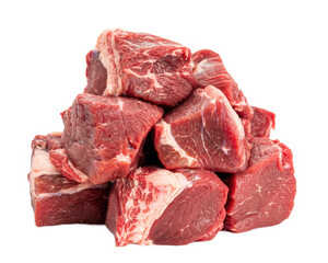 Fototapeta premium Raw beef chunks stacked in a pyramid meat