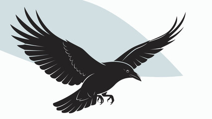 Obraz premium A black bird silhouette in flight with wings spread wide.