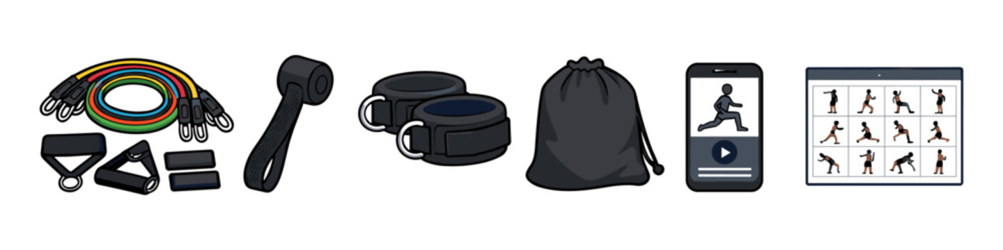 Home workout equipment set with resistance bands, handles, and digital exercise guide