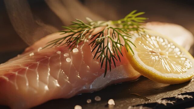 Fresh Raw Fish with Lemon and Dill.