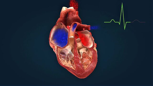 Animated 3d human heart model with electrical conduction system and ecg