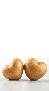 Deux pommes de terre crues en forme de c&oelig;ur sur une surface simple, symbolisant l'amour et l'agriculture biologique, frites, nature, plat