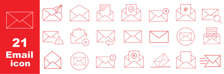 Message icon set. Closed, open and notification envelopes in outline, solid and colored styles vector. Email message set for inbox, documents, contacts and postal communication tasks