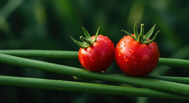 Prall gef&uuml;llte, leuchtend rote Tomaten reifen am gr&uuml;nen Strauch. Frische, gesunde Gem&uuml;sepflanzen im Sonnenlicht des Sommers, prall, Feld, rot