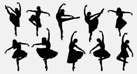 Ballet Dancers Silhouettes Poses Collection Isolated on White Background © andi