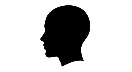 Black Silhouette of a Human Head in Profile Against a White Background, Minimalist Design