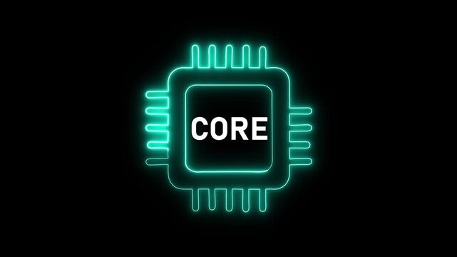 Processor core microchip icon animation. Processor core computing hardware concept. Processor core semiconductor technology symbol.