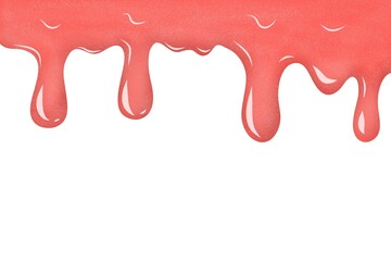 Red Liquid Drip Top Border Isolated. Glossy Red Syrup Dripping Frame. Strawberry Sauce Drip Banner