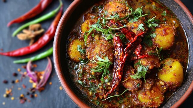 Indian Potato Curry Dum Aloo Served in a Bowl