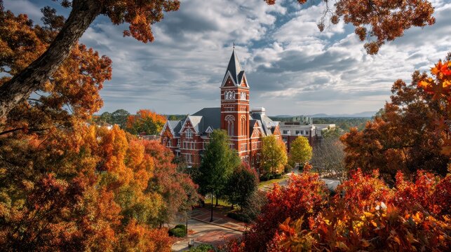 Samford Hall at Auburn University campus in autumn