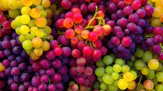 Fresh mixed variety grape clusters close up