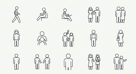 Simple Line Drawings of Various Human Figures.