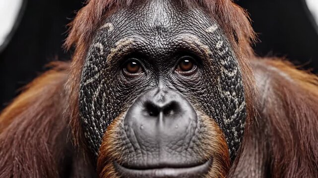 Close-up portrait of an orangutan face