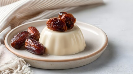 Delicious Caramel Custard Pudding Served with Sweet Dried Date