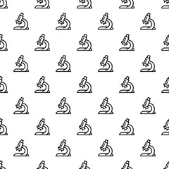 Fototapeta premium Microscope icons repeating in a black and white seamless pattern for science backgrounds