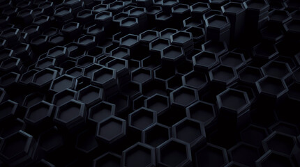 Obraz premium Hexagon Abstract Dark Geometric Pattern with Three Dimensional Shapes Creating a Modern Technology Background