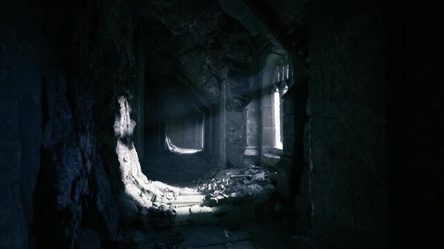 Scarred urban corridor with streaming light, graffiti tagged walls, rusting piping, photographer exploration vibe, gritty documentary aesthetic.