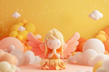 Naklejka premium Cute angel background cartoon toy representation.