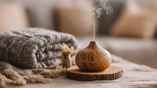 Aromatherapy Diffuser with Cozy Blanket in Home Interior
